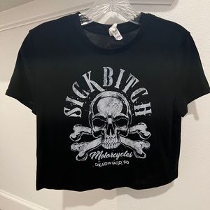 Womens Cropped Sick B Motorcycles T-Shirt Size Small